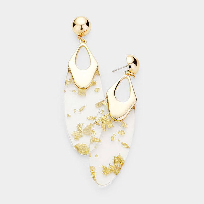 STATEMENT Glam Sparkled Gold Clear Lucite BIG Cocktail Earrings