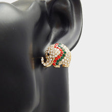 GLAM Gold Red Green Crystal Elephant Stud Cocktail Earrings