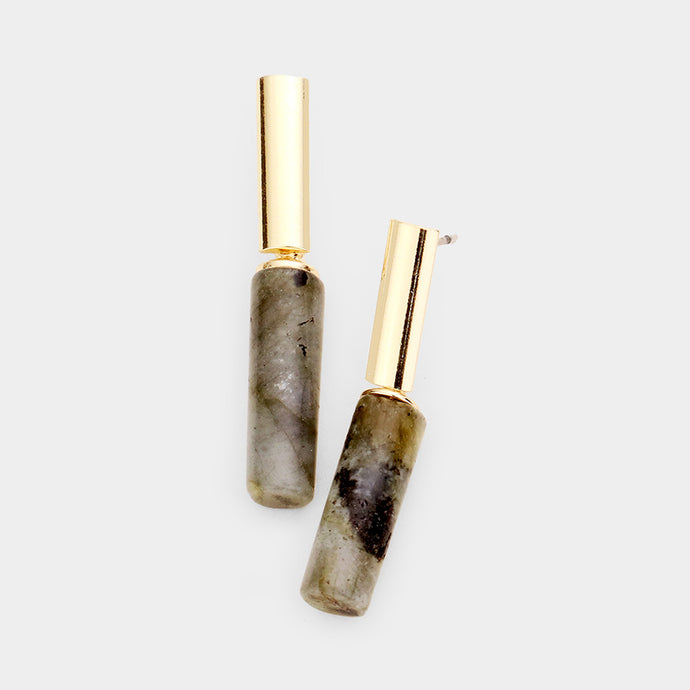 Understated Natural Stone Grey Shades Cylinder Abstract Earrings
