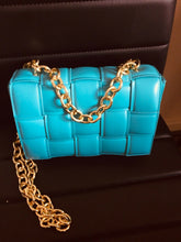 VEGAN LEATHER Turquoise Metal Chain Handle Weave Bag Kat Handbag