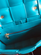 VEGAN LEATHER Turquoise Metal Chain Handle Weave Bag Kat Handbag