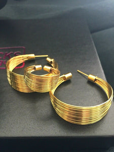GLAM Yellow Gold Multi Wire Layered Adjustable Ring & Earrings Set