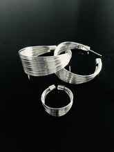 GLAM Pale Silver Multi Wire Layered Adjustable Ring & Earrings Set