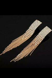 STATEMENT LONG Gold 3.75" Swiss Crystal Metal Tassel Earrings
