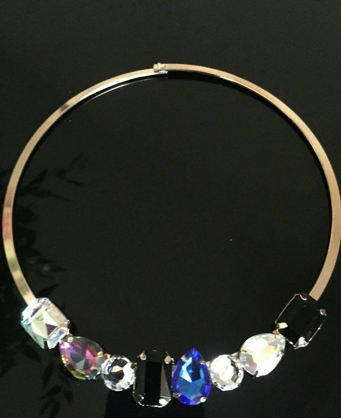 Statement Gold Multi Coloured Crystal Choker Collar Necklace
