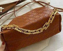 VEGAN LEATHER Tan Braided Chain Ruched Clutch Bag Annie Handbag