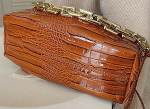 VEGAN LEATHER Tan Croc Embossed Chain Ruched Bag Kim Handbag