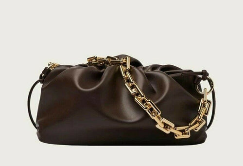 VEGAN LEATHER Chocolate Brown Ruched Shoulder Bag Della Handbag