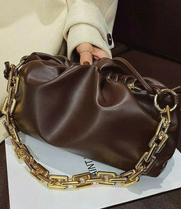 VEGAN LEATHER Chocolate Brown Ruched Shoulder Bag Della Handbag