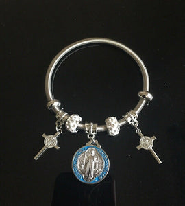 Gold or Silver Religious Cross Charm Flexible Stretch Bracelet