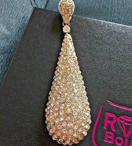 Statement Gold Pave Crystal HUGE 4"Teardrop Cocktail Earrings