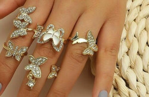 STATEMENT Gold Butterflies Clear Crystal Adjustable Ring Set