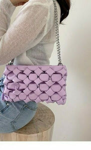 VEGAN LEATHER Lilac Metal Chain Handle Weave Bag Asher Handbag
