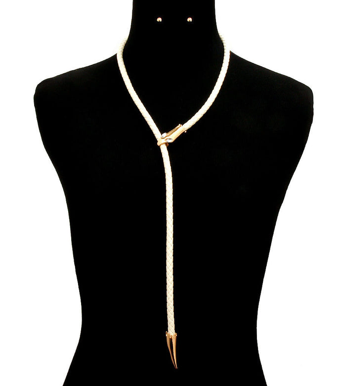 Statement Adjustable Gold Cream Rope Crystal Snake Necklace Set