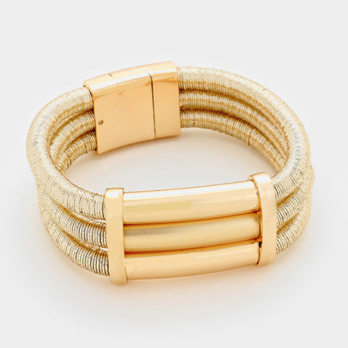 Gold 3 Layered Metallic Cord Magnetic Bracelet