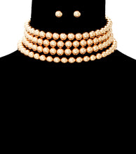 Statement Gold 4 Row Bead Wide Choker Necklace Set