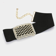 Black Faux Suede Gold Crystal Choker Necklace Set
