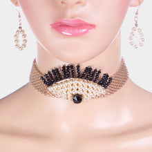 Statement Gold Mesh Pearl Wide Choker Necklace Set