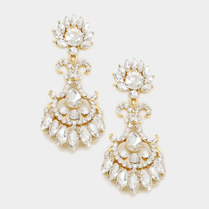 Statement Gold Crystal Big 2.75" Cocktail Bridal Earrings