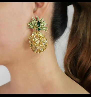 Quirky Gold Yellow Jonquil Crystal Pineapple Cocktail Earrings