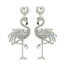 Stunning Statement Silver Crystal Long Peacock Bird Earrings