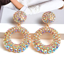 GORGEOUS Statement Gold AB Crystal Circle Cocktail Earrings