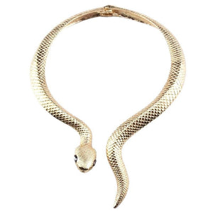 Statement Glam Gold Crystal Cuff Hinged Etched Snake Necklace