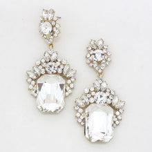 Statement Gold Clear Crystal BIG 2.75" Cocktail Bridal Earrings