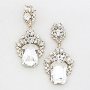 Statement Gold Clear Crystal BIG 2.75" Cocktail Bridal Earrings