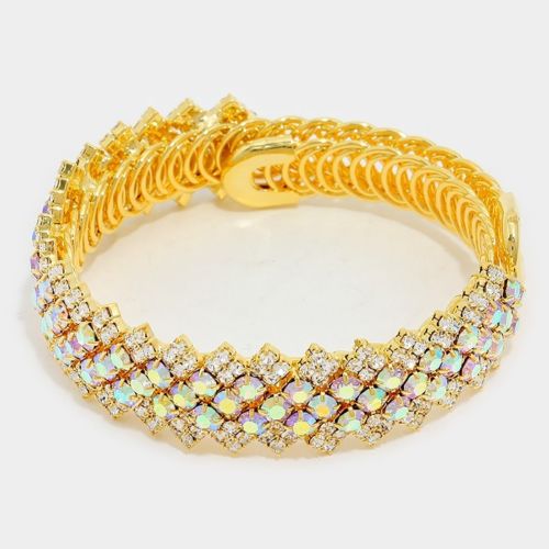 Gold AB Crystal Adjustable Bangle Cocktail Bracelet