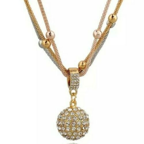 ADORABLE Gold Silver Rose Crystal Ball Superb Quality Necklace