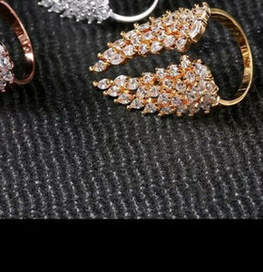 GOLD OR SILVER Clear Angel Wings CZ Adjustable Cuff Cocktail Ring