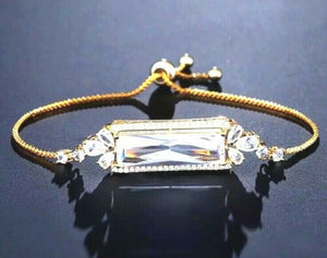 ELEGANT Gold Large CZ Baguette Adjustable Slider Cinch Bracelet