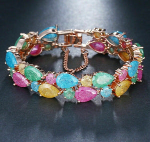 LUXE Exquisite Rose Gold Iced CZ Multi Candy Coloured Bracelet