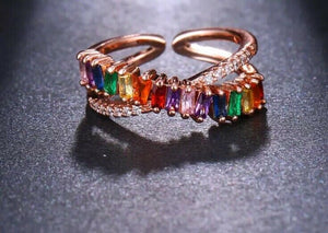 UNDERSTATED Rose Gold Multi Coloured CZ Adjustable Cuff Ring