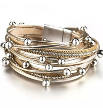 Layered Super Shine leather Gold Silver Magnetic Wrap Bracelet