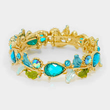 Gold Vibrant Turquoise Crystal Hinged Bangle Cuff Bracelet