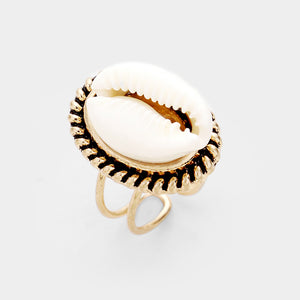 POPULAR Gold Cream Puka Shell Adjustable Cuff Ring