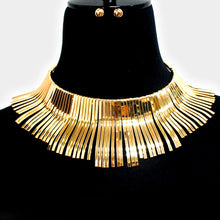 HOT Celeb Statement Gold Metal Fringe Design Choker Necklace Set