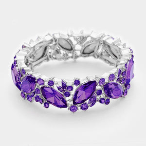 WHIMSICAL Silver Vibrant Purple Crystal Stretch Cocktail Bracelet