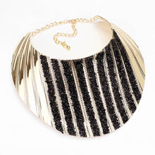 Statement Gold Black Druzy Crystal Curved Bib Choker Necklace Set