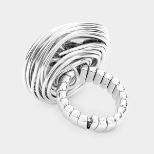 Silver Black Diamond Crystal Stretch Wire Coiled Cocktail Ring