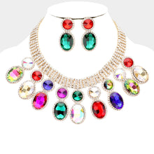 LUXE Gorgeous Gold AB Multi Vibrant Crystal Cocktail Necklace Set