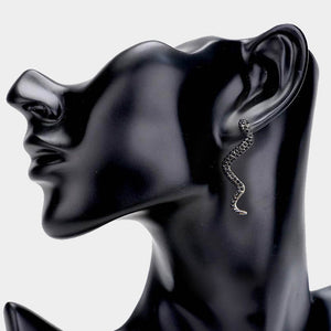 QUIRKY Black Jet Crystal Snake, Reptile Cocktail Earrings