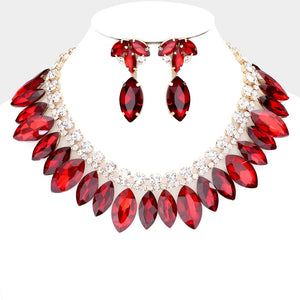 LUXE Rare Gold Siam Red Vibrant Crystal Cocktail Necklace Set