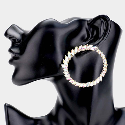 ELEGANT Statement Gold AB Marquise Crystal Hoop Cocktail Earrings