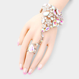 GLAM Silver AB Crystal Bracelet Hand Chain Stretch Ring