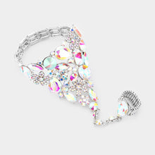 GLAM Silver AB Crystal Bracelet Hand Chain Stretch Ring
