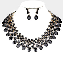 LUXE Gorgeous Gold Black Jet Crystal Collar Cocktail Necklace Set