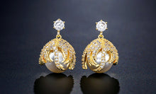 ELEGANT Gold Clear Quality 1 inch CZ & Pearl Cocktail Earrings